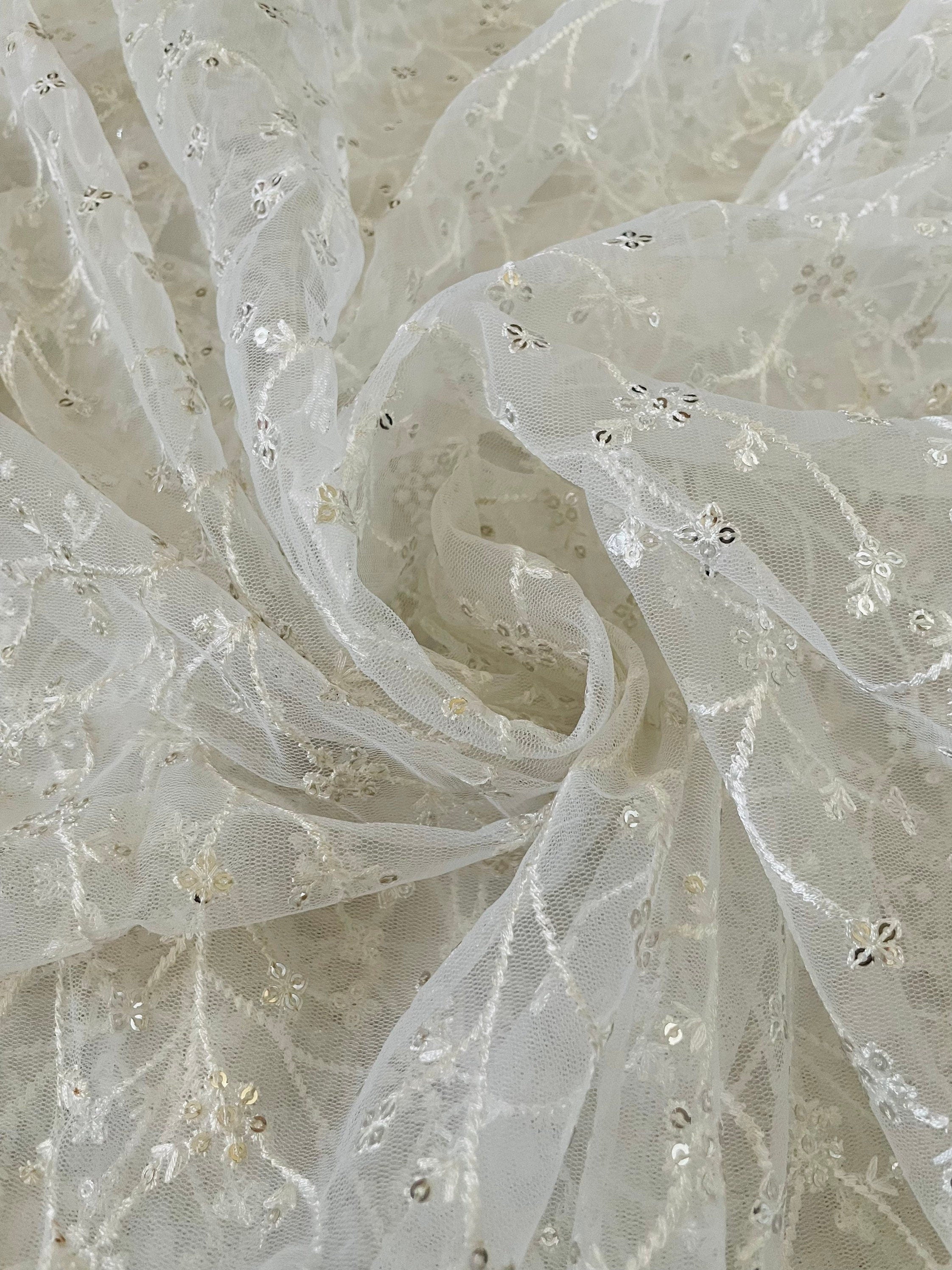 3 Yards Sheer Net Sequin Fabric | Off ...